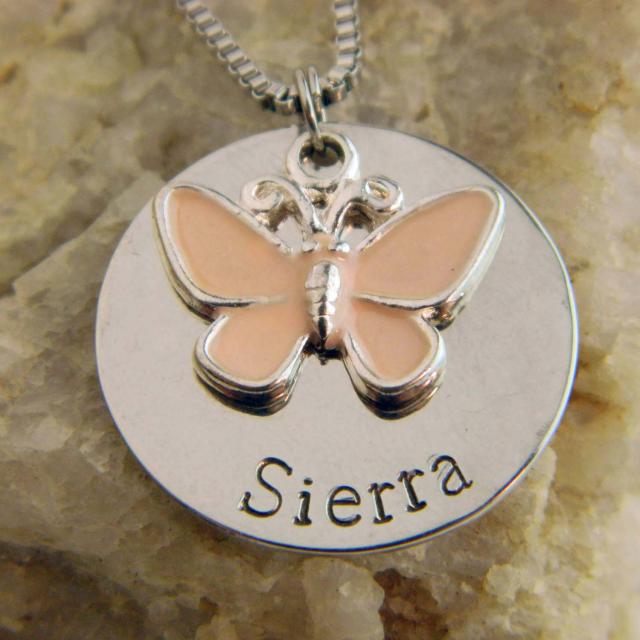 Kids Name Necklace with Cream Enameled Butterfly Charm